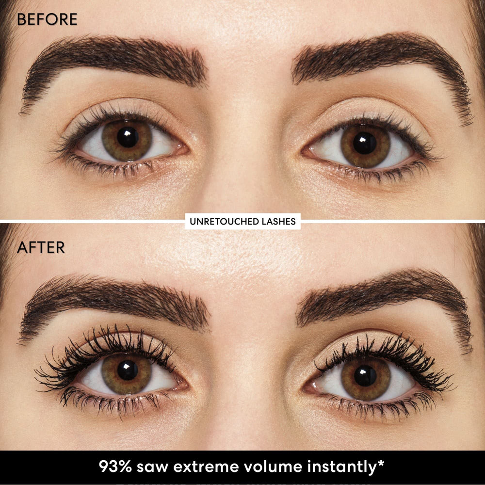 bareMinerals mascara texture swiped on white surface showing fiber-rich formula for instant fullness benefit