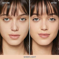 bareMinerals pressed powder texture close-up showing smooth blurring finish benefit