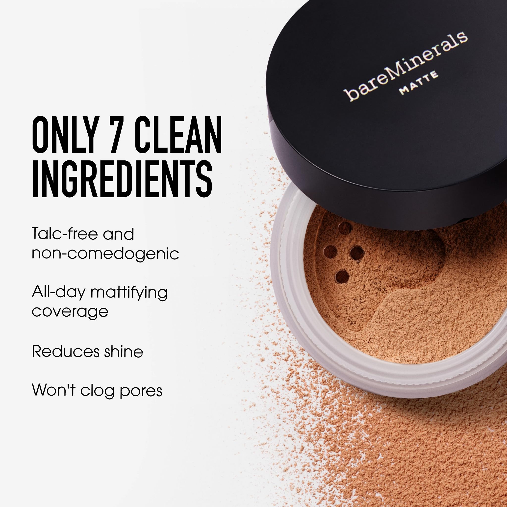 bareMinerals open jar top view showing product amount and travel-friendly benefit