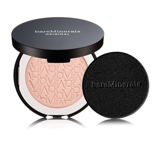 bareMinerals compact front showing sleek packaging and easy portability benefit
