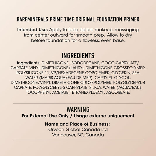 bareMinerals primer texture on fingertip highlighting smooth, pore-blurring finish