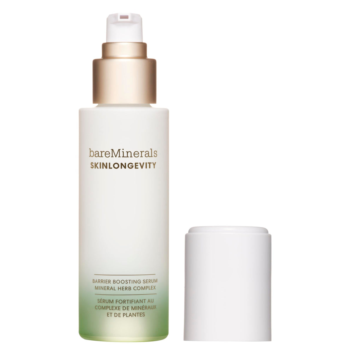 bareMinerals SKINLONGEVITY front bottle showing label and lightweight benefit