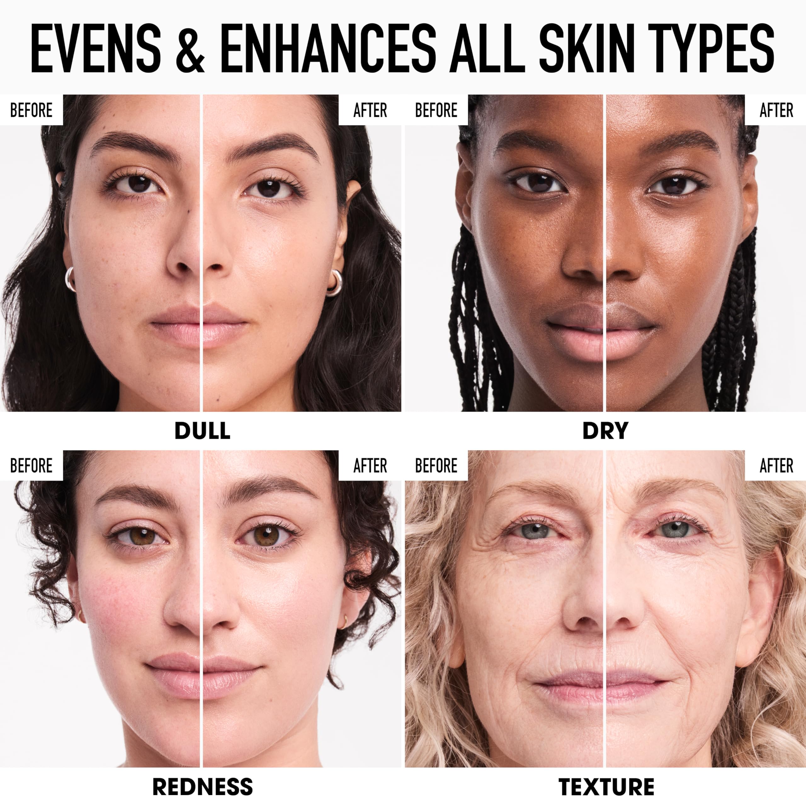 bareMinerals swatch on hand showing AB Birch shade and even, hydrated coverage benefit