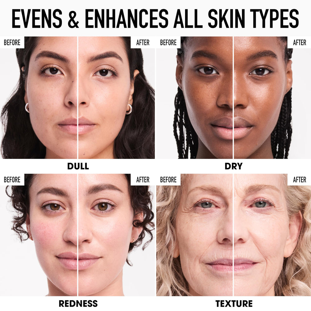 bareMinerals swatch on hand showing AB Birch shade and even, hydrated coverage benefit