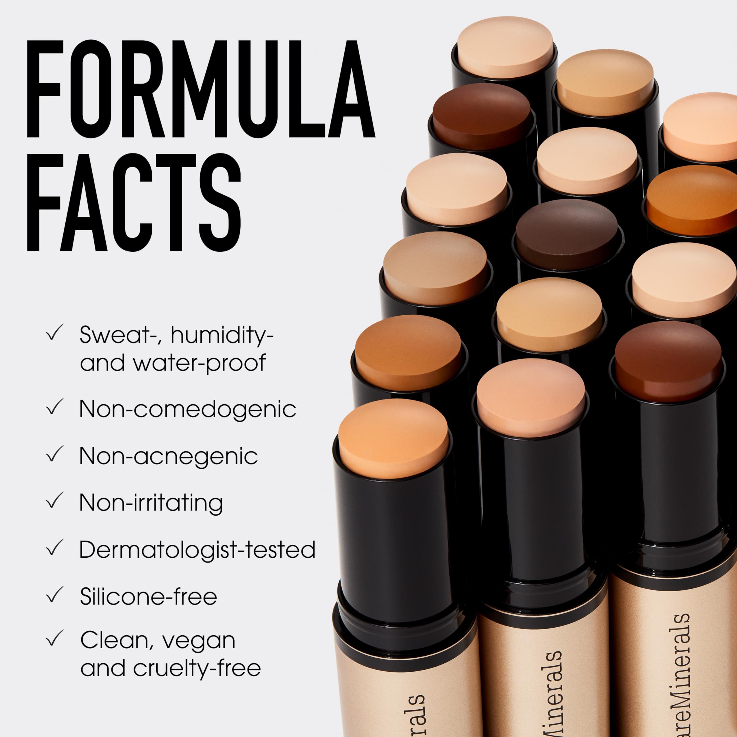 bareMinerals model wearing stick in natural light showing luminous finish and real-skin look benefit