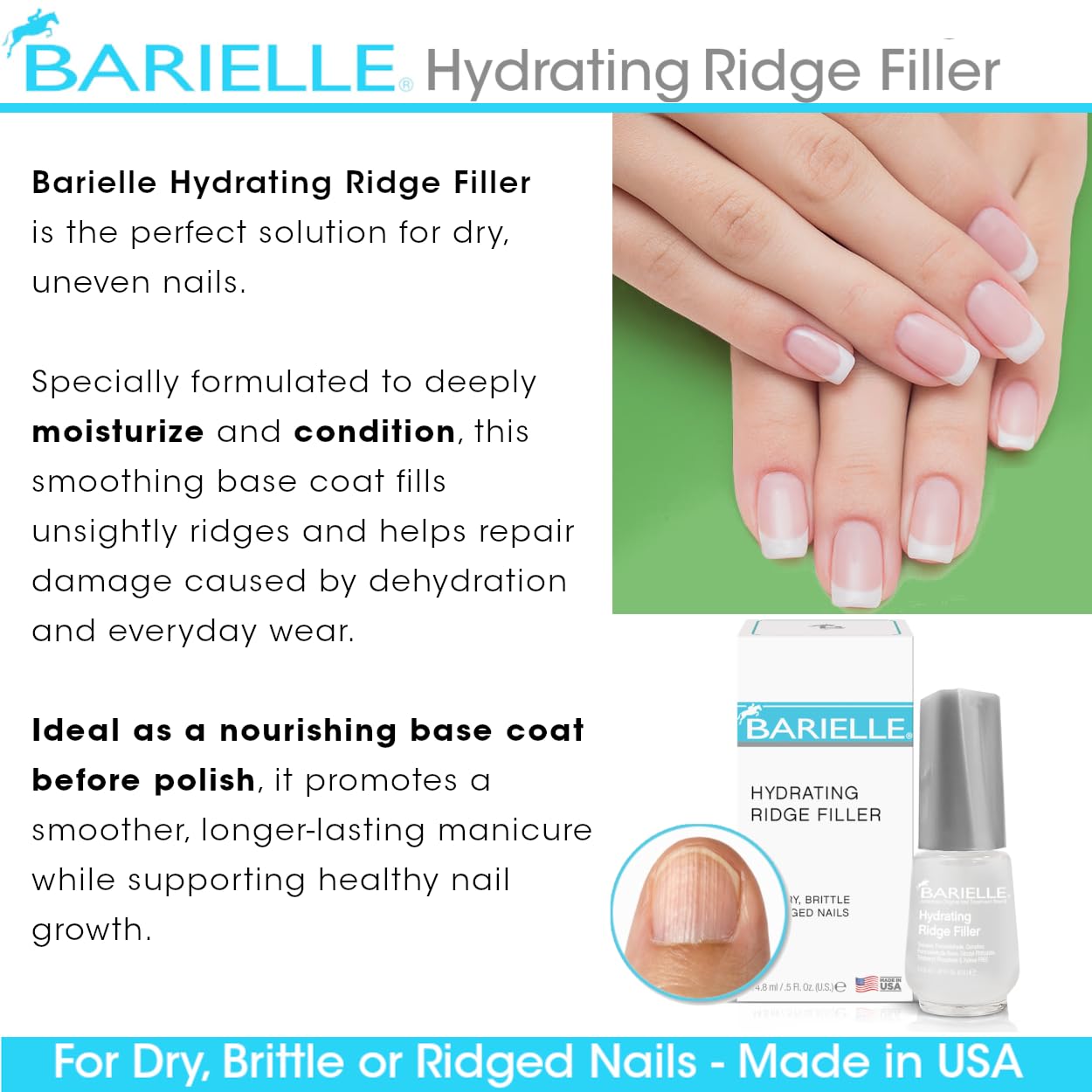 BARIELLE texture close-up of smooth nail surface, highlights even filling benefit