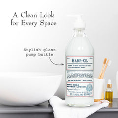 BARR-CO bottle styled on bathroom shelf highlighting decor-friendly packaging benefit