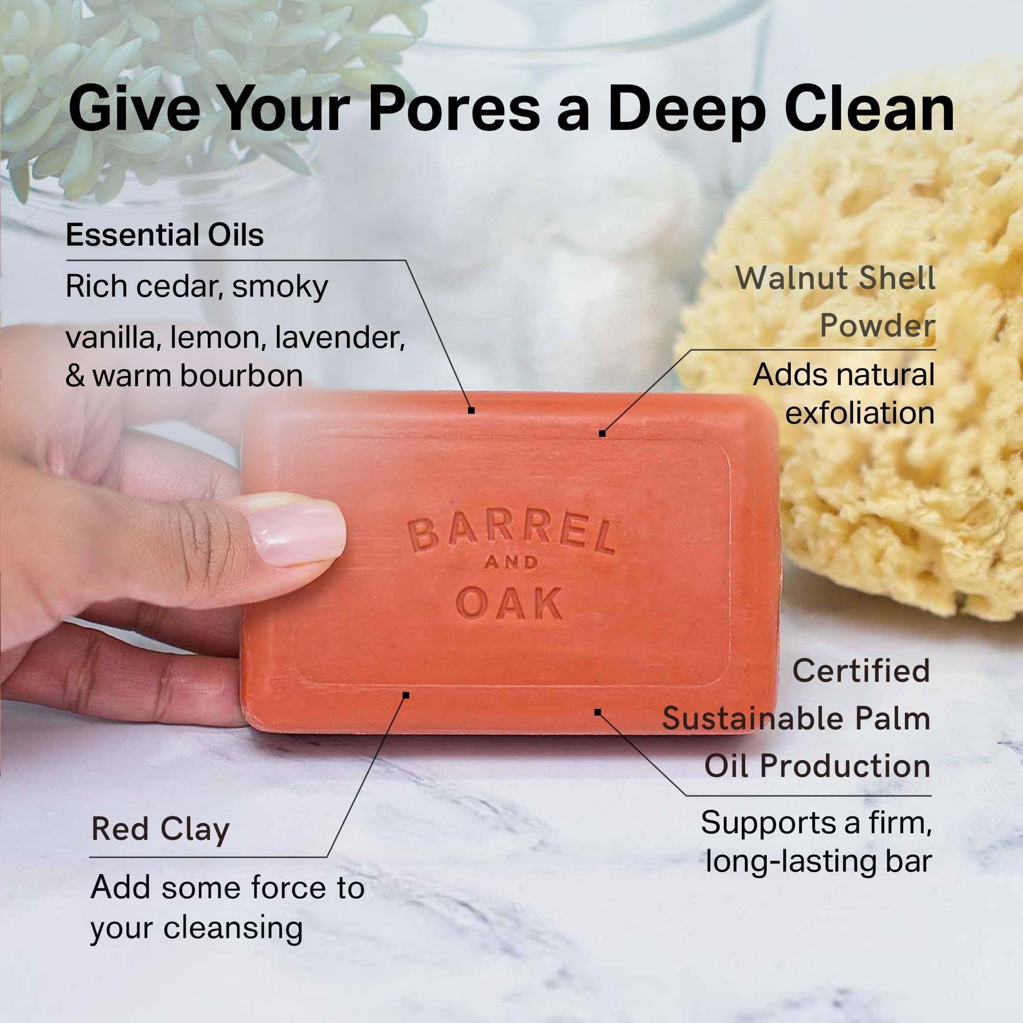 Barrel & Oak rich lather in hand demonstrating effective cleansing