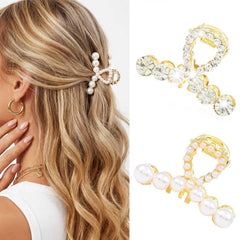 BARTOSI front view showing gold pearl claw clip and elegant sparkle