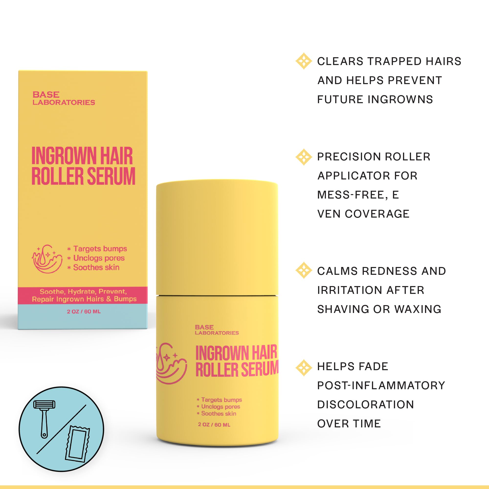 BASE LABORATORIES applying serum underarm to soothe post-shave irritation and prevent bumps