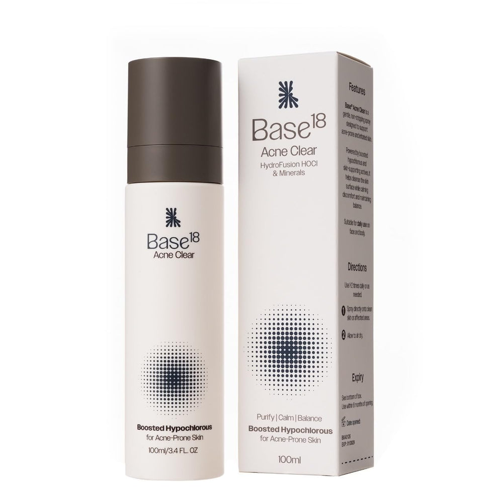 Base18 bottle front view showing clean packaging and calm formulation benefit
