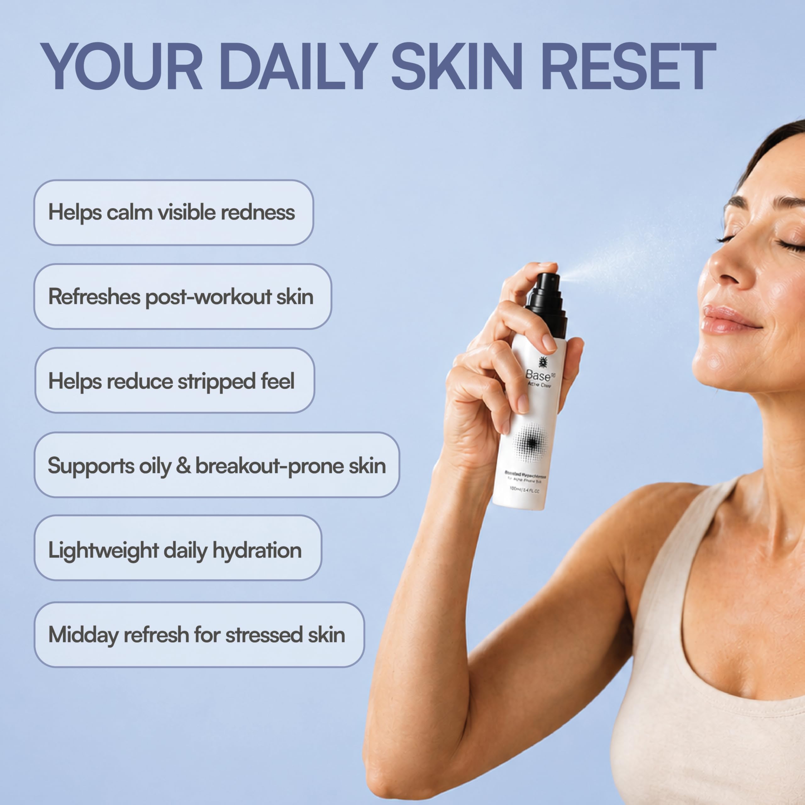 Label close-up on Base18 bottle showing minimal ingredients for gentler skin