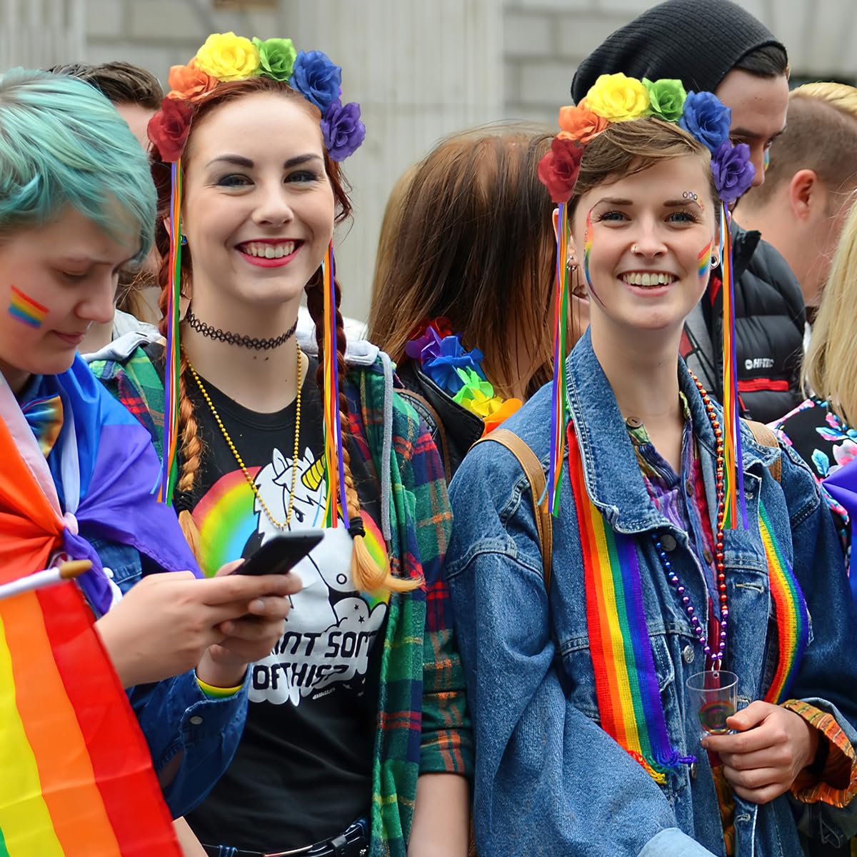 BASEMMAHER lifestyle shot at parade showing visible Pride colors and energy