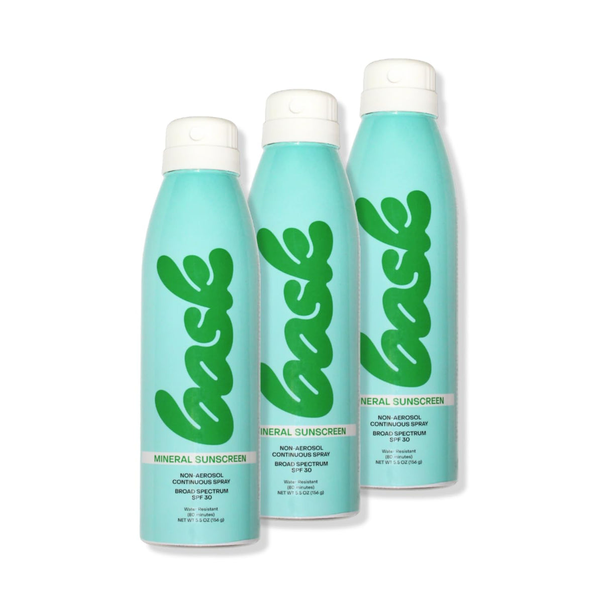 Bask front label on 5.5 oz bottle showing SPF 30 benefit