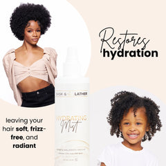 BASK & LATHER mist on curls showing refresh and detangling benefit