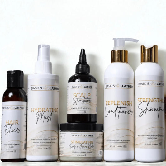 Bask & Lather starter kit front packaging showing full set and routine convenience