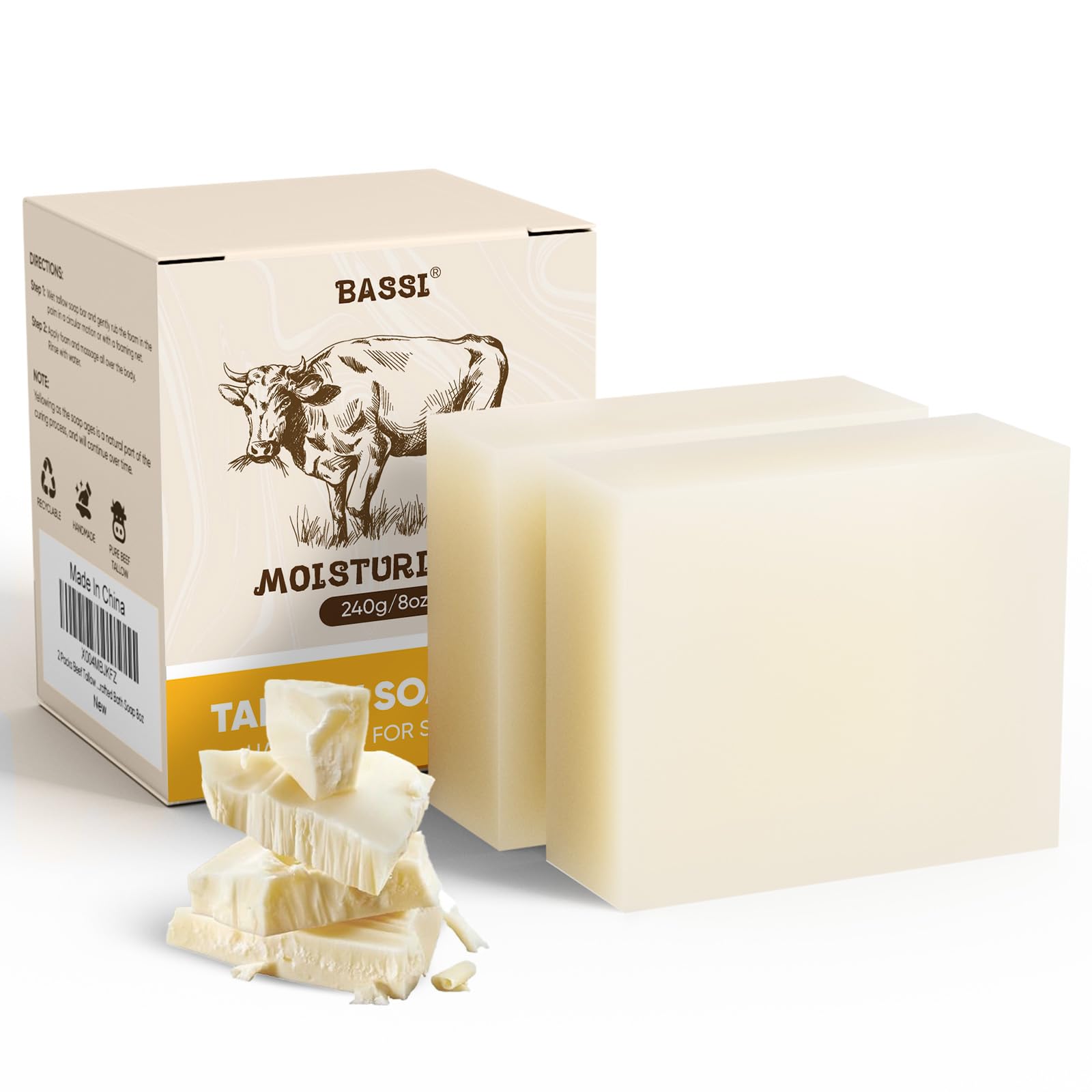 BASSI front packaging showing two 4 oz bars, clear product identity and natural appeal