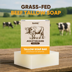BASSI label close-up displaying grass-fed tallow ingredient transparency and benefits