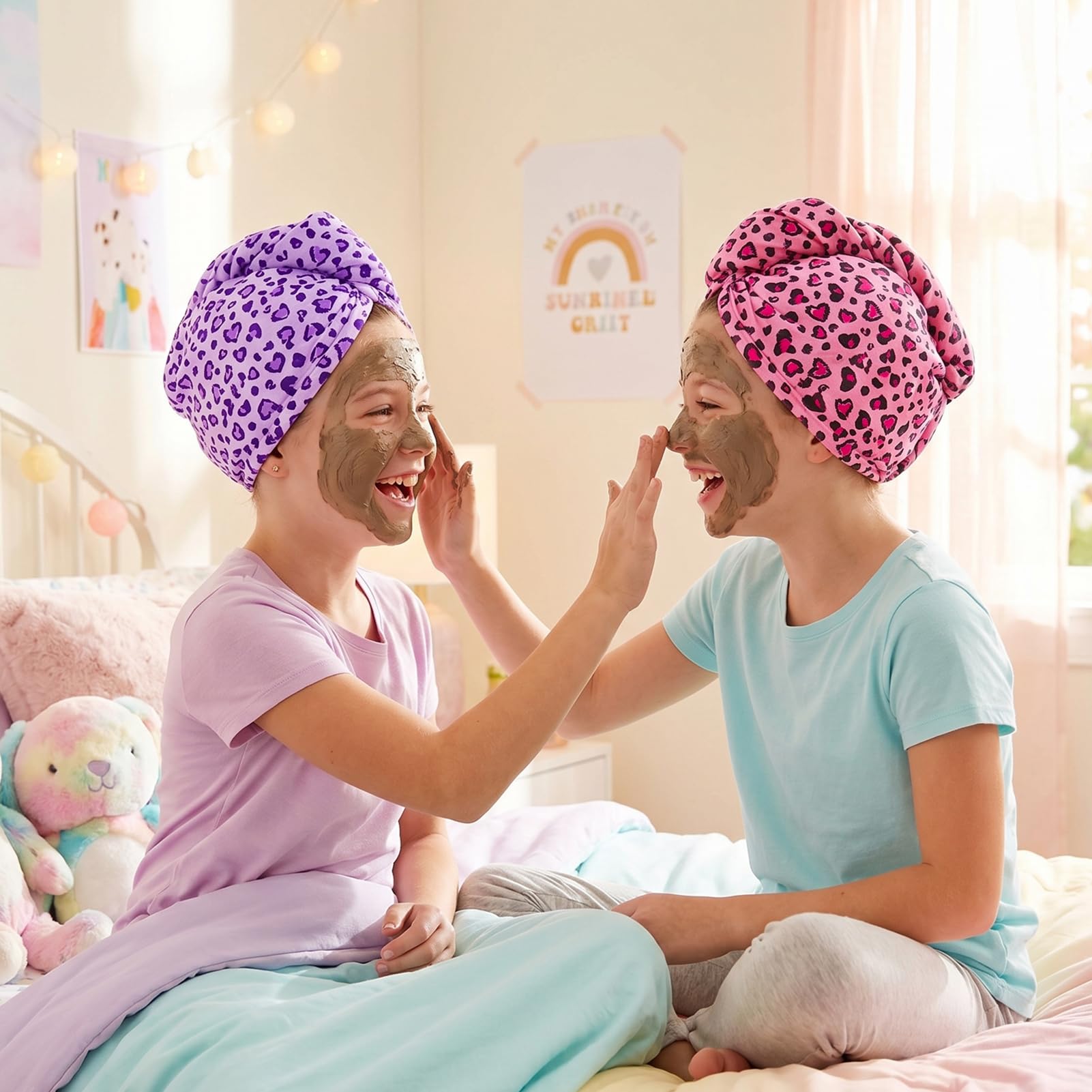 Basumee child wearing turban after bath showing hands-free comfort