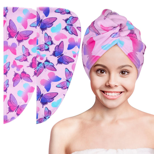 Basumee front packaging showing both blue and pink butterfly towels with playful prints and immediate appeal