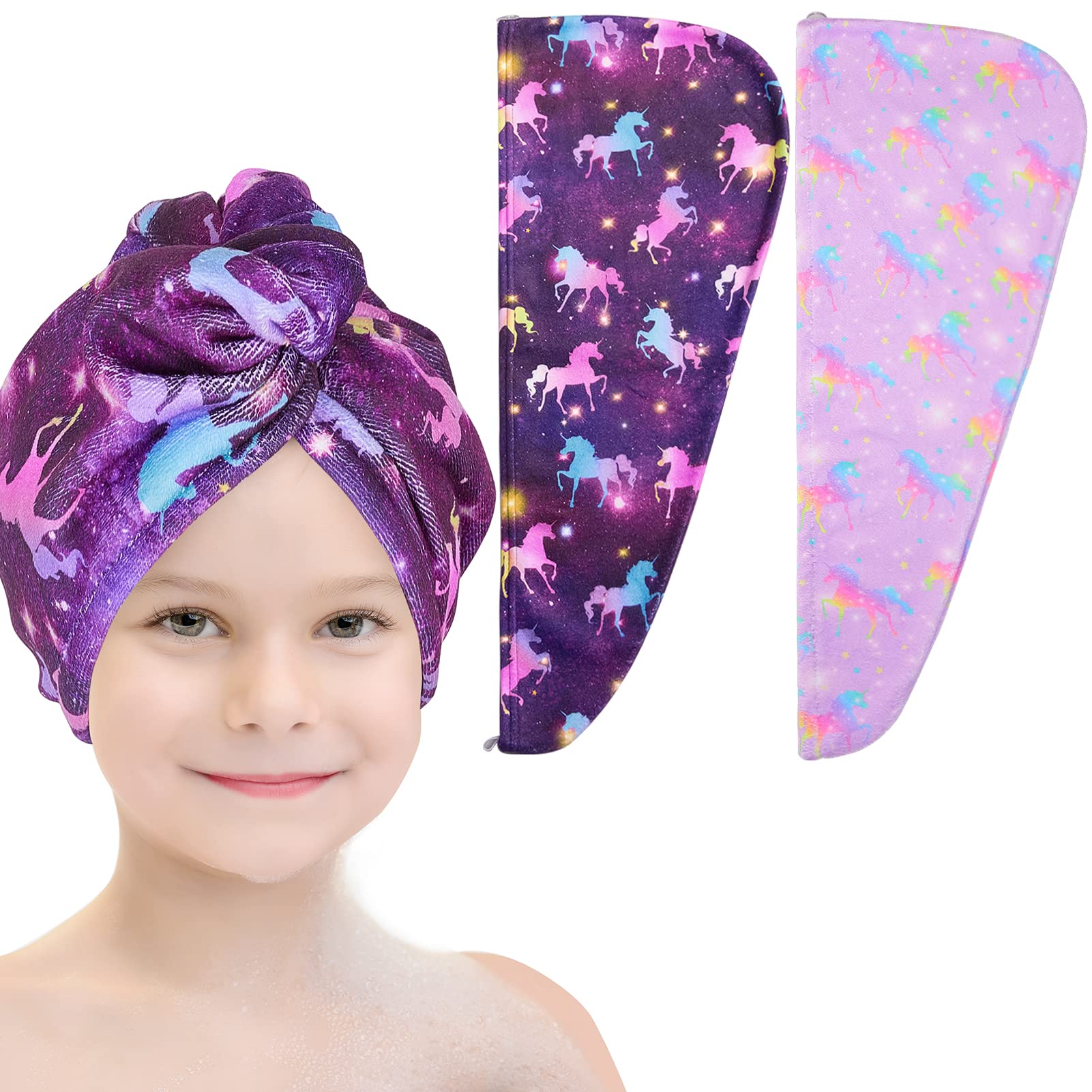 Basumee front packaging showing dark unicorn print and two towel colors for quick use