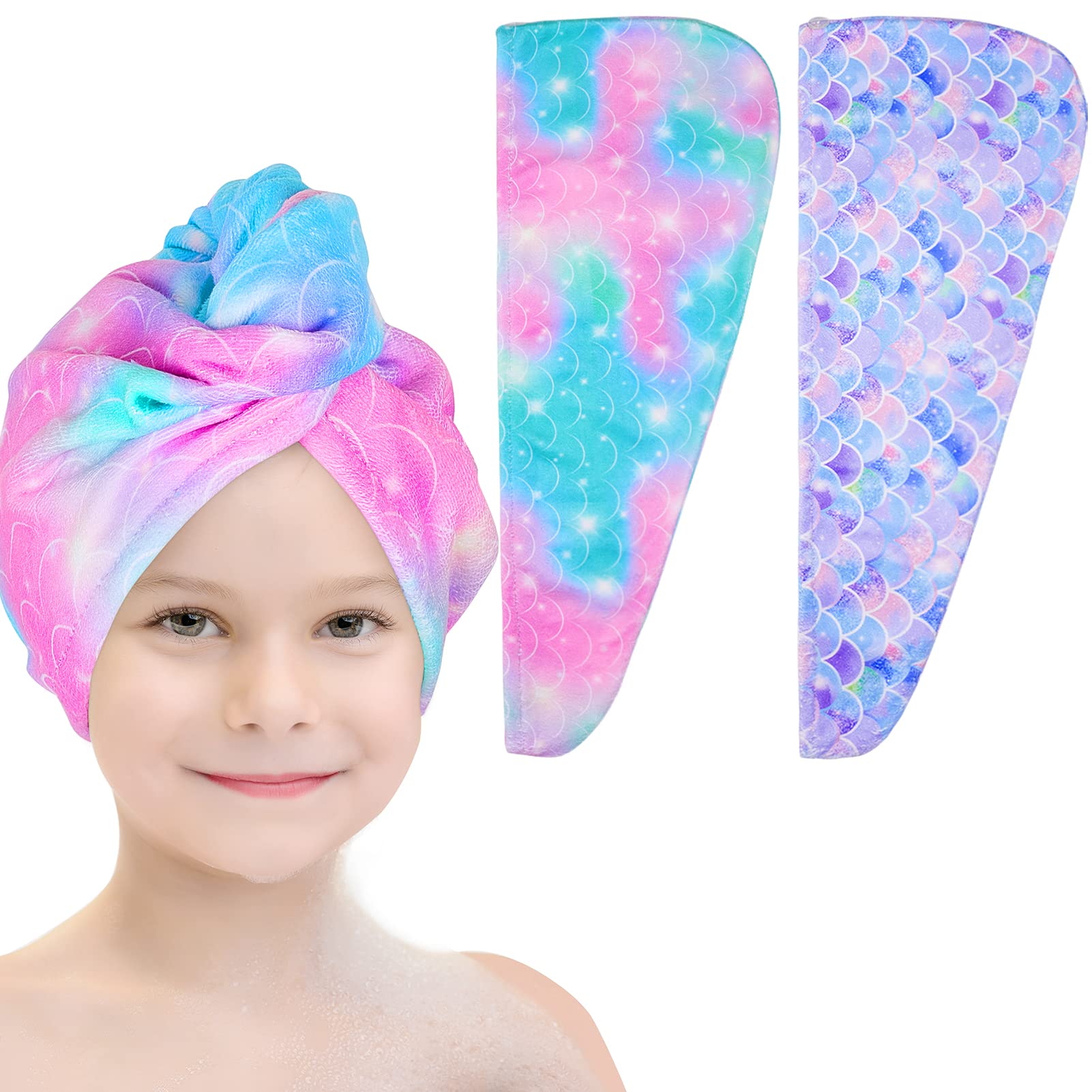 Basumee front view of two-pack mermaid and unicorn towels showcasing playful designs and quick drying