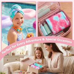 Basumee towel shown on hand to illustrate compact size and portability