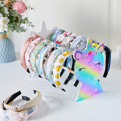 Basumee close-up of unicorn print highlighting colorful art and playful bedroom styling