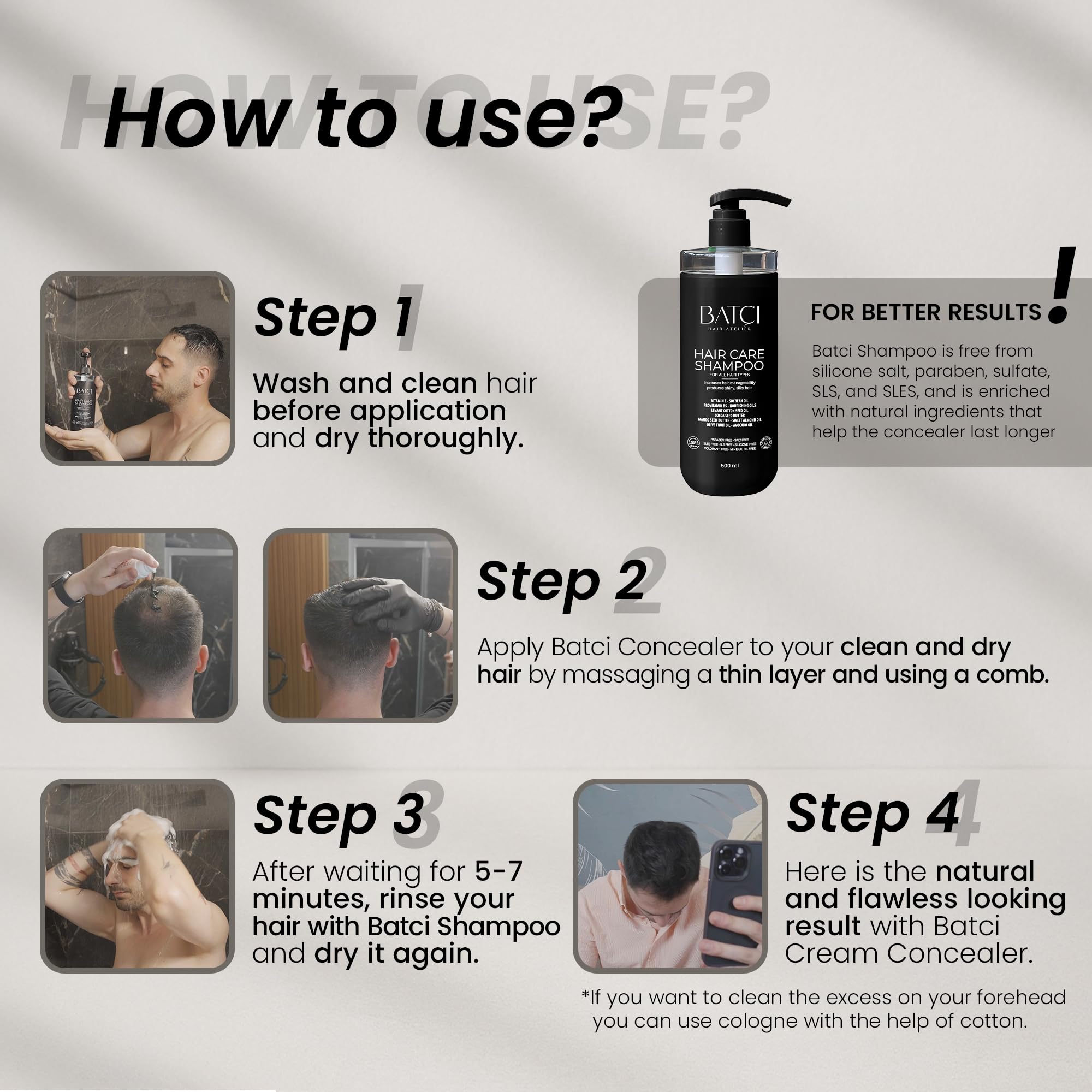 BATCI HAIR ATELIER label close‑up highlighting usage directions and ingredient clarity