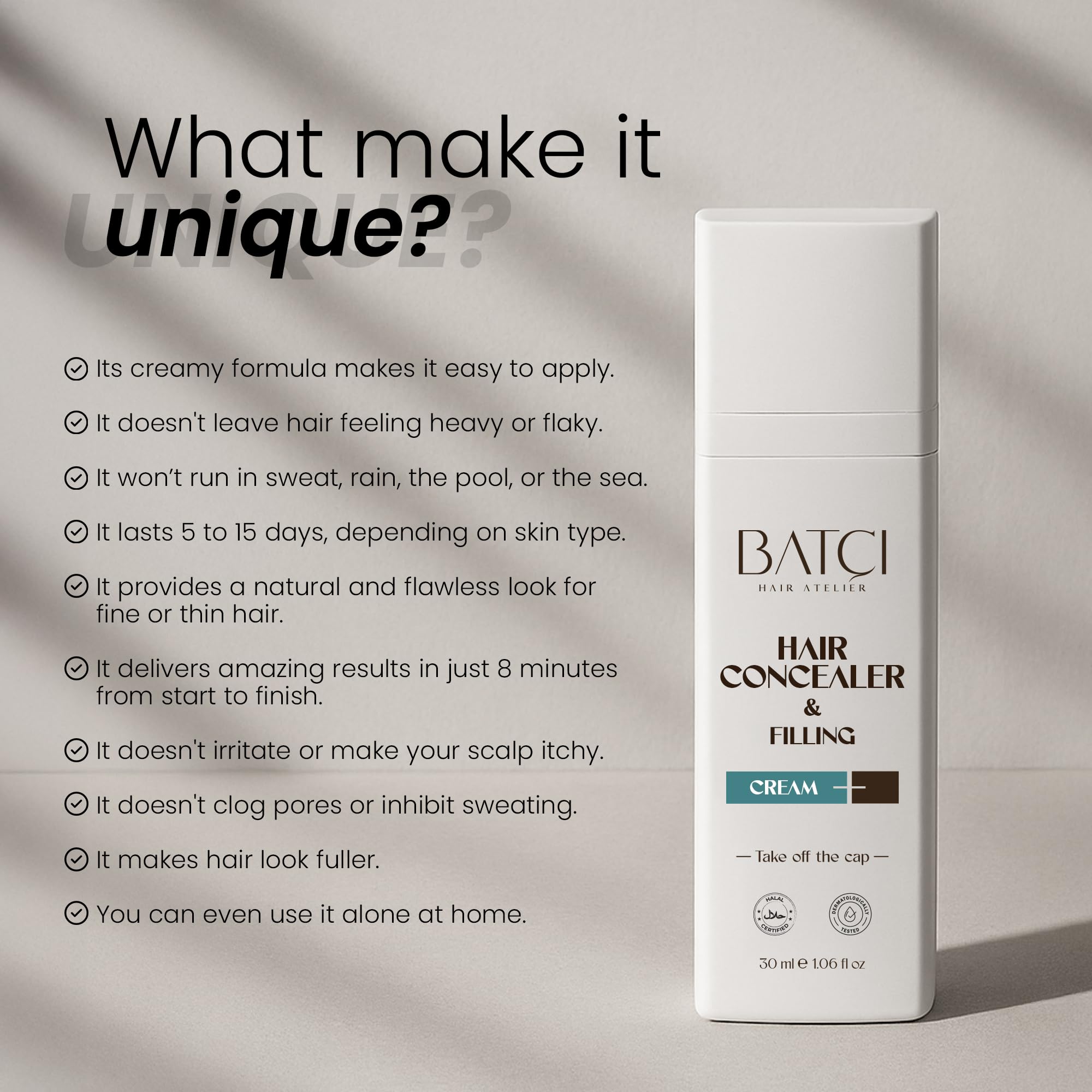 BATCI HAIR ATELIER 30ml beside coin for scale emphasizing portable convenience