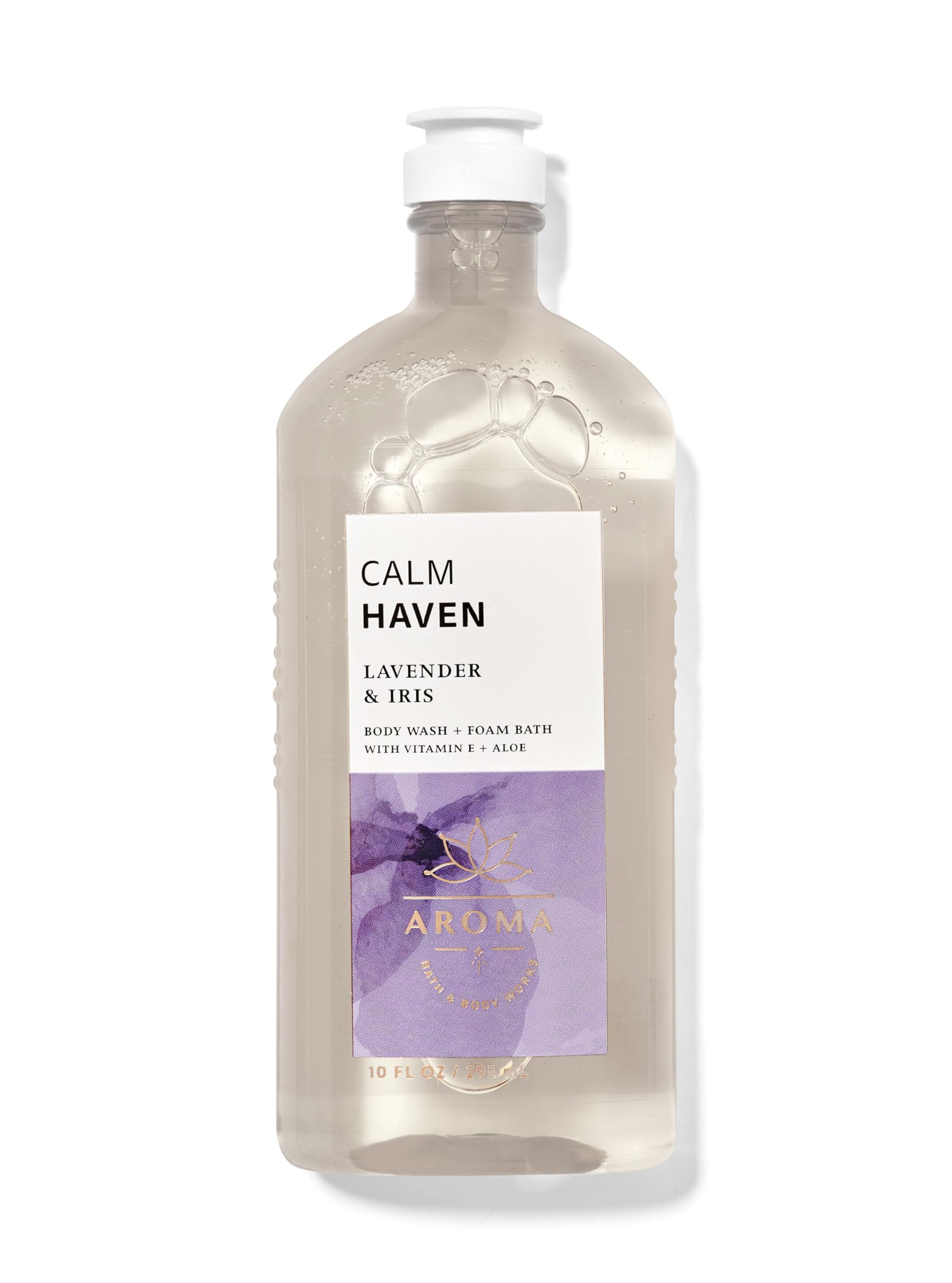 Bath & Body Works bottle front view showing calming lavender iris fragrance