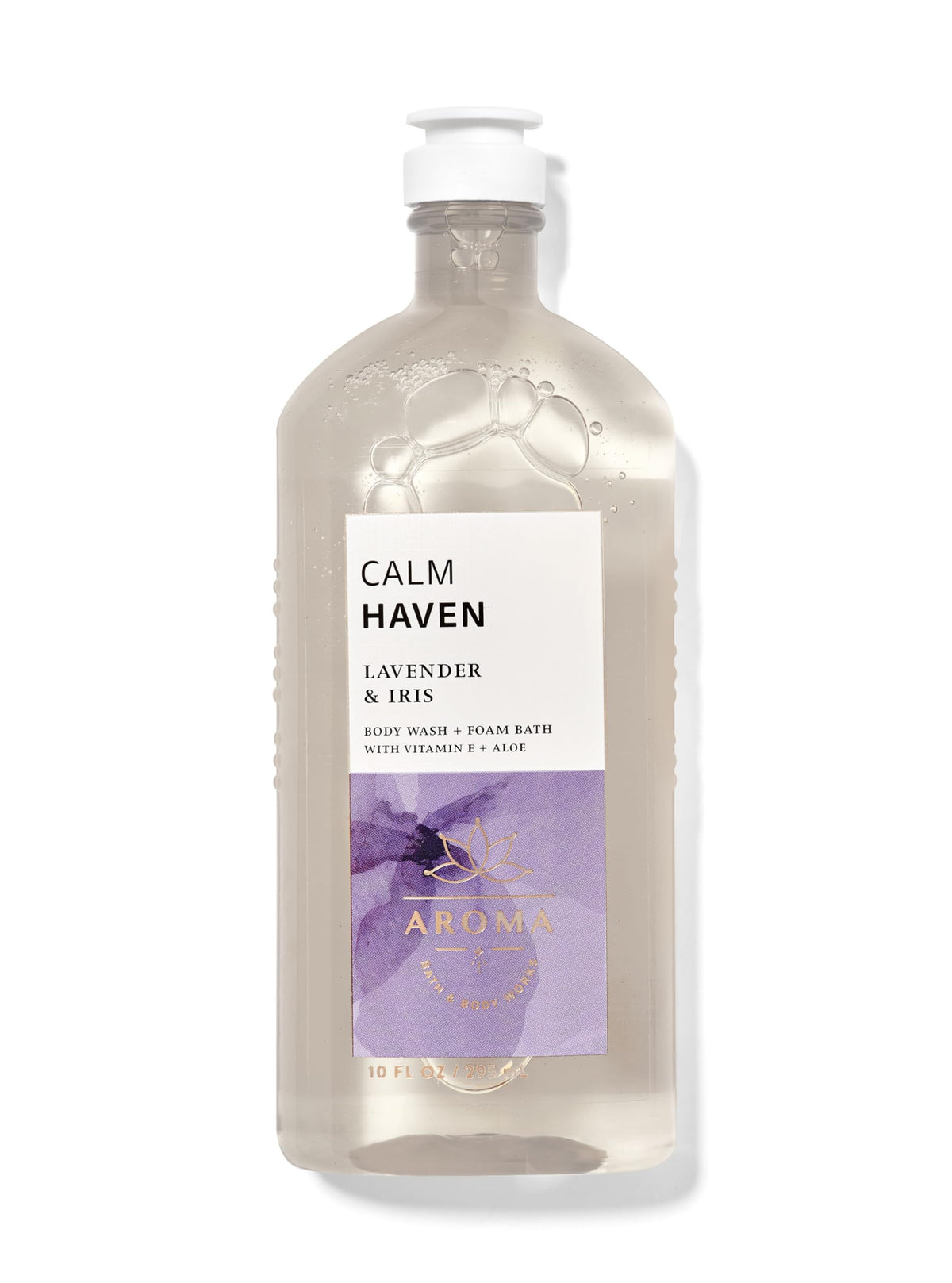 Bath & Body Works bottle front view showing calming lavender iris fragrance