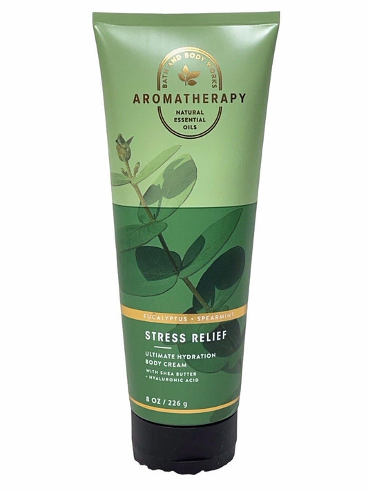 Bath & Body Works eucalyptus and spearmint cream front packaging shows 8oz size and hydrating benefits
