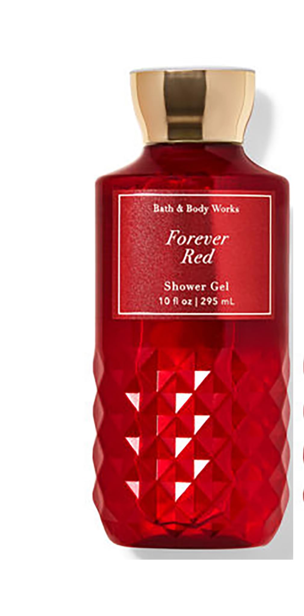 Bath & Body Works Forever Red front bottle showing label and 10 oz size, softening skin