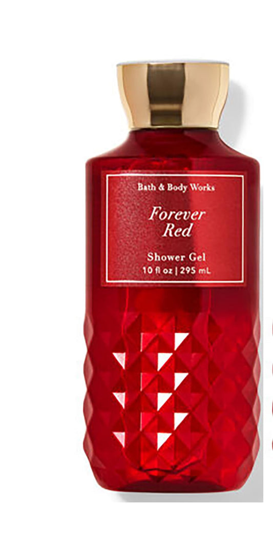 Bath & Body Works Forever Red front bottle showing label and 10 oz size, softening skin