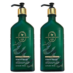 Bath & Body Works front packaging showing two stress relief lotion bottles and gifting benefit