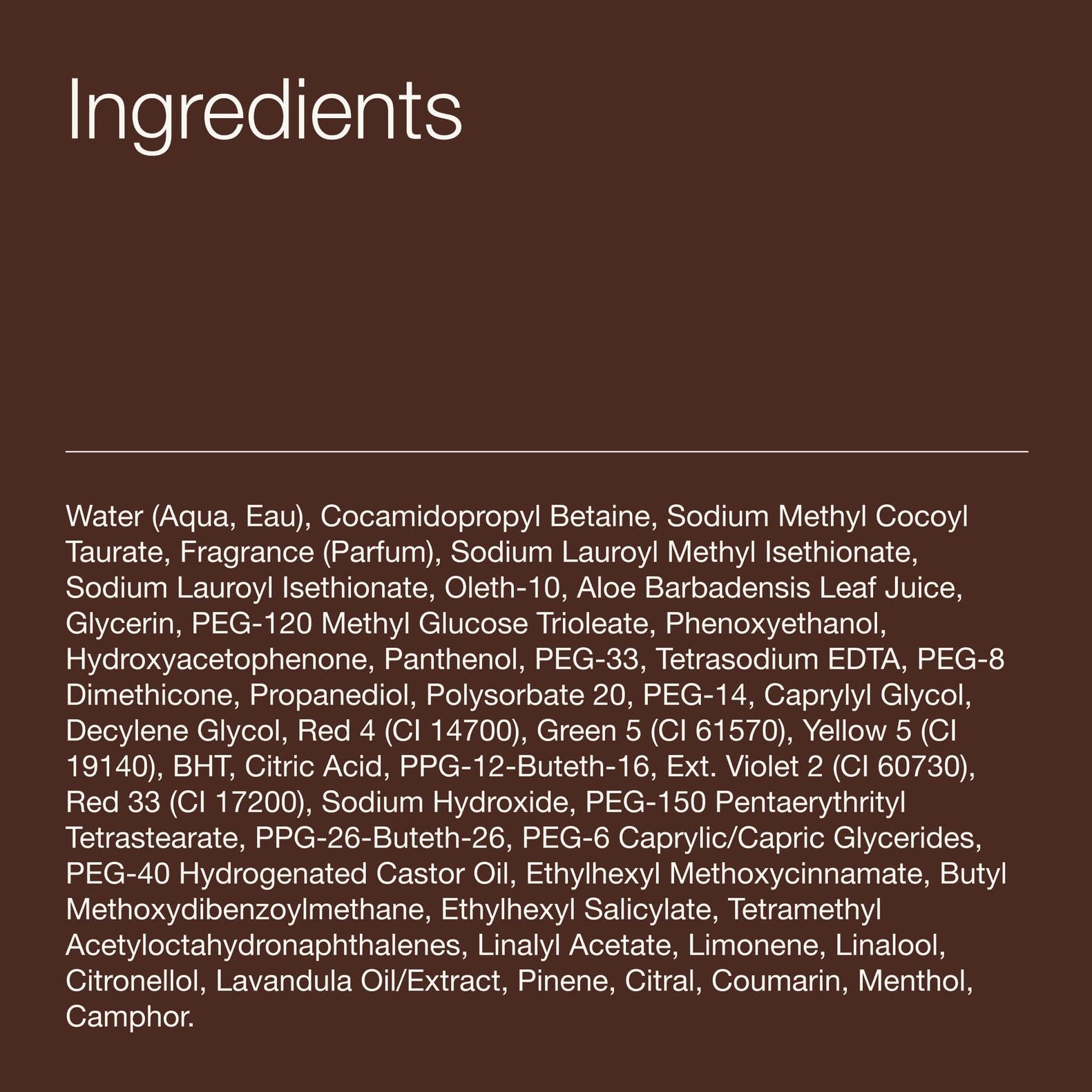 Bath & Body Works ingredients label highlighting pro-vitamin B5 and aloe benefits