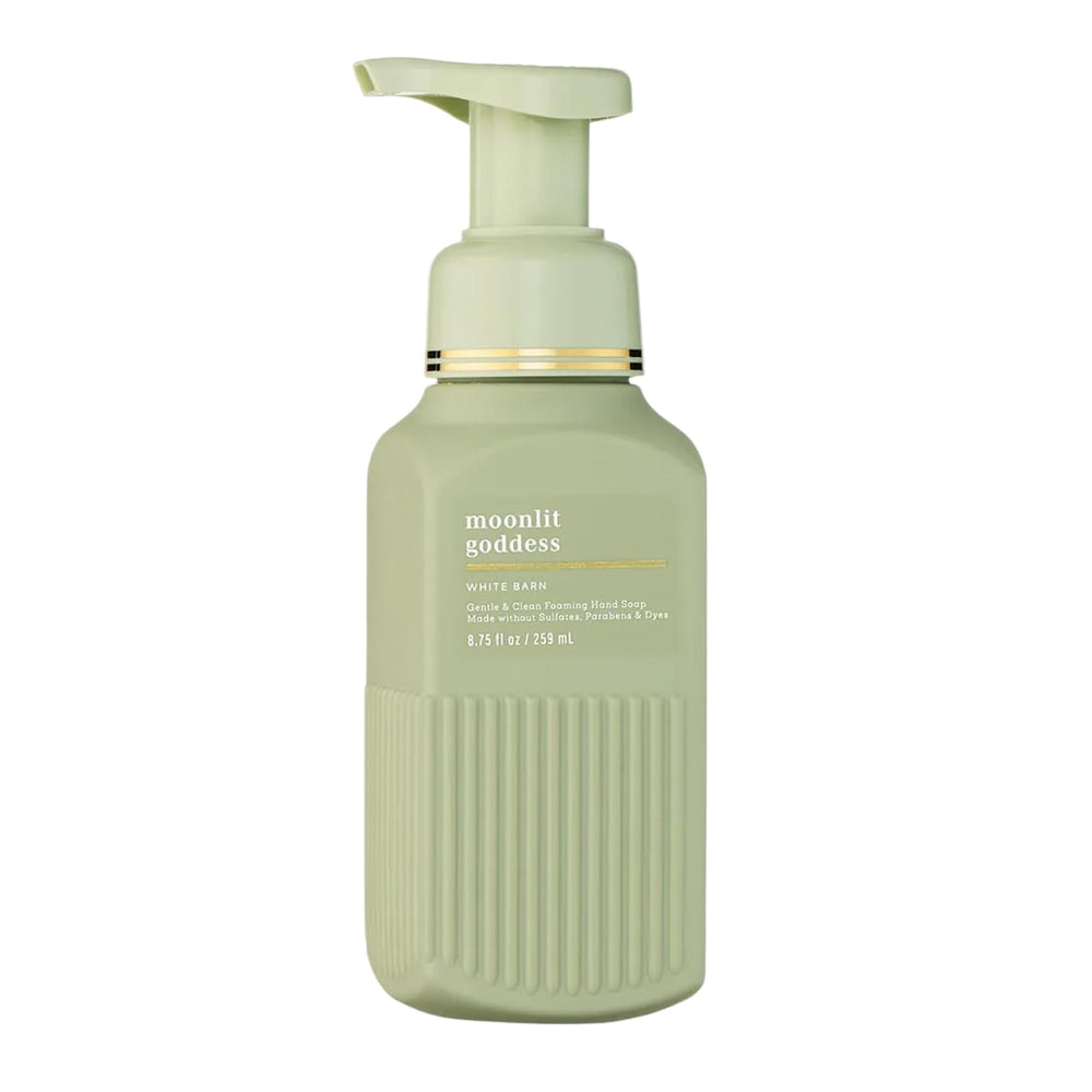 Bath & Body Works front bottle view showing Moonlit Goddess scent and elegant label benefit