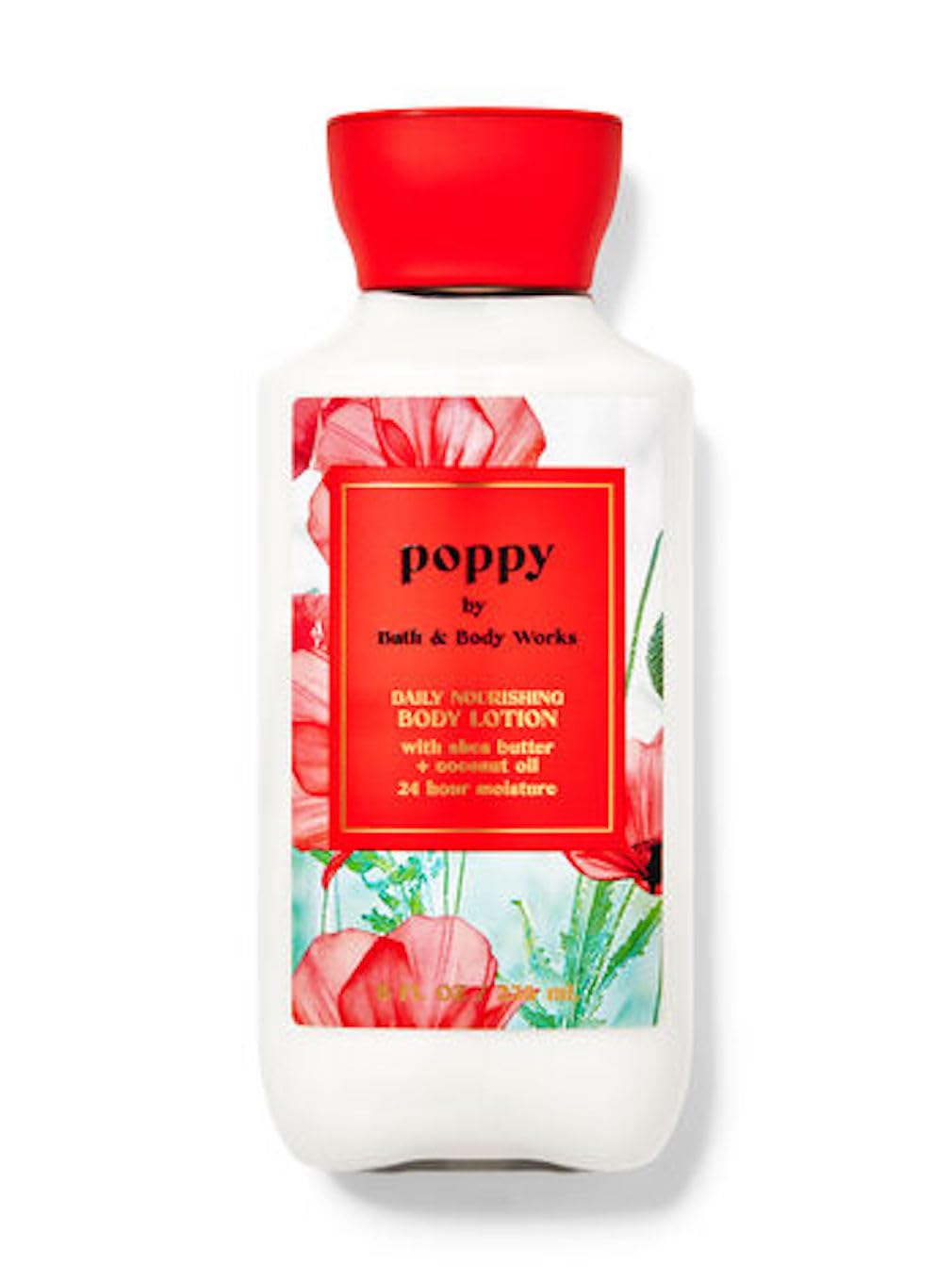 Bath & Body Works Poppy bottle front view showing fragrance and benefit