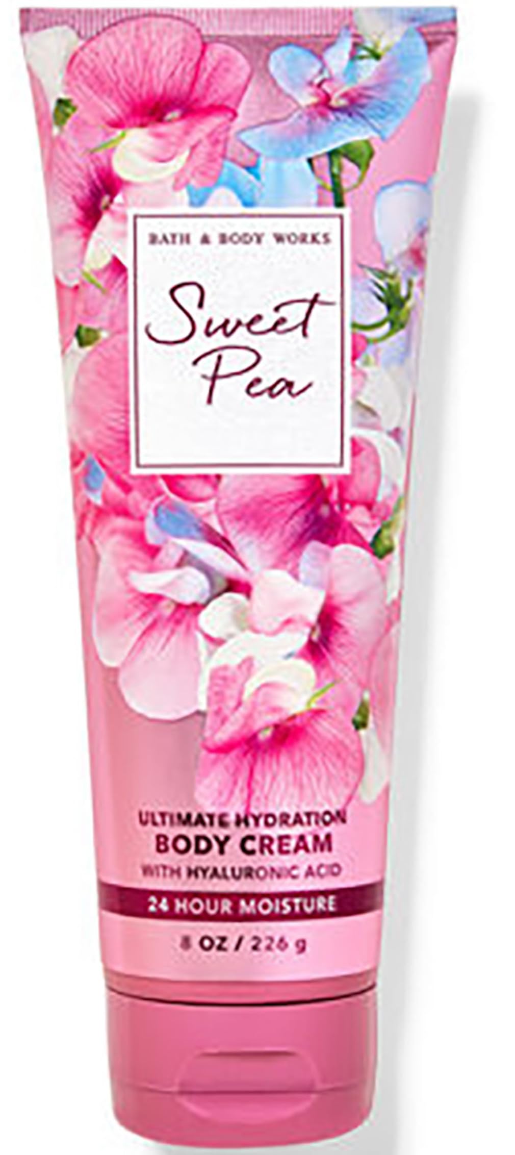 Bath & Body Works Sweet Pea front jar showing cream and soothing hydration benefits