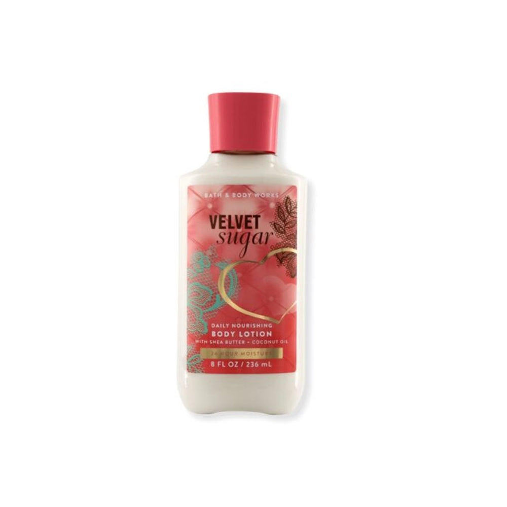 Bath & Body Works front bottle showing Velvet Sugar label and visible moisturizing benefit