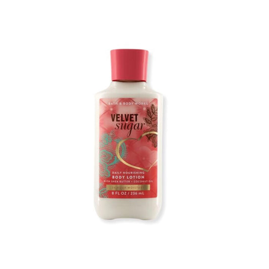 Bath & Body Works front bottle showing Velvet Sugar label and visible moisturizing benefit