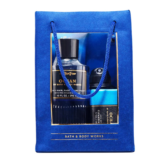 Bath & Body Works ocean gift set front packaging showing all four items and cohesive branding