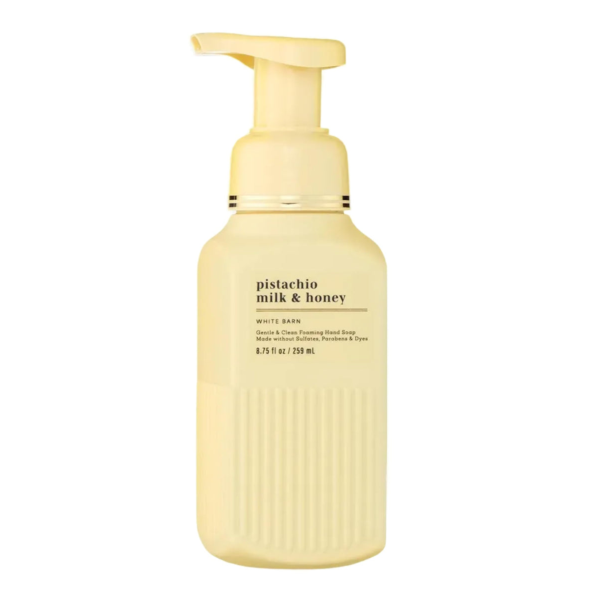 Bath & Body Works bottle front view shows pistachio scent and gentle foam benefit