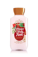 Bath & Body Works front packaging showing Winter Candy Apple lotion and brand label for gifting benefit