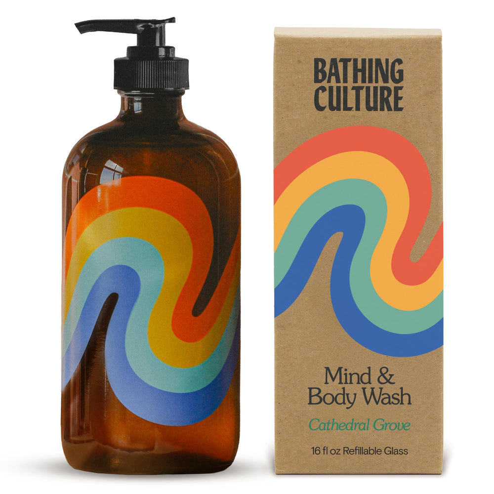 Bathing Culture front bottle view showing elegant label and glass benefit