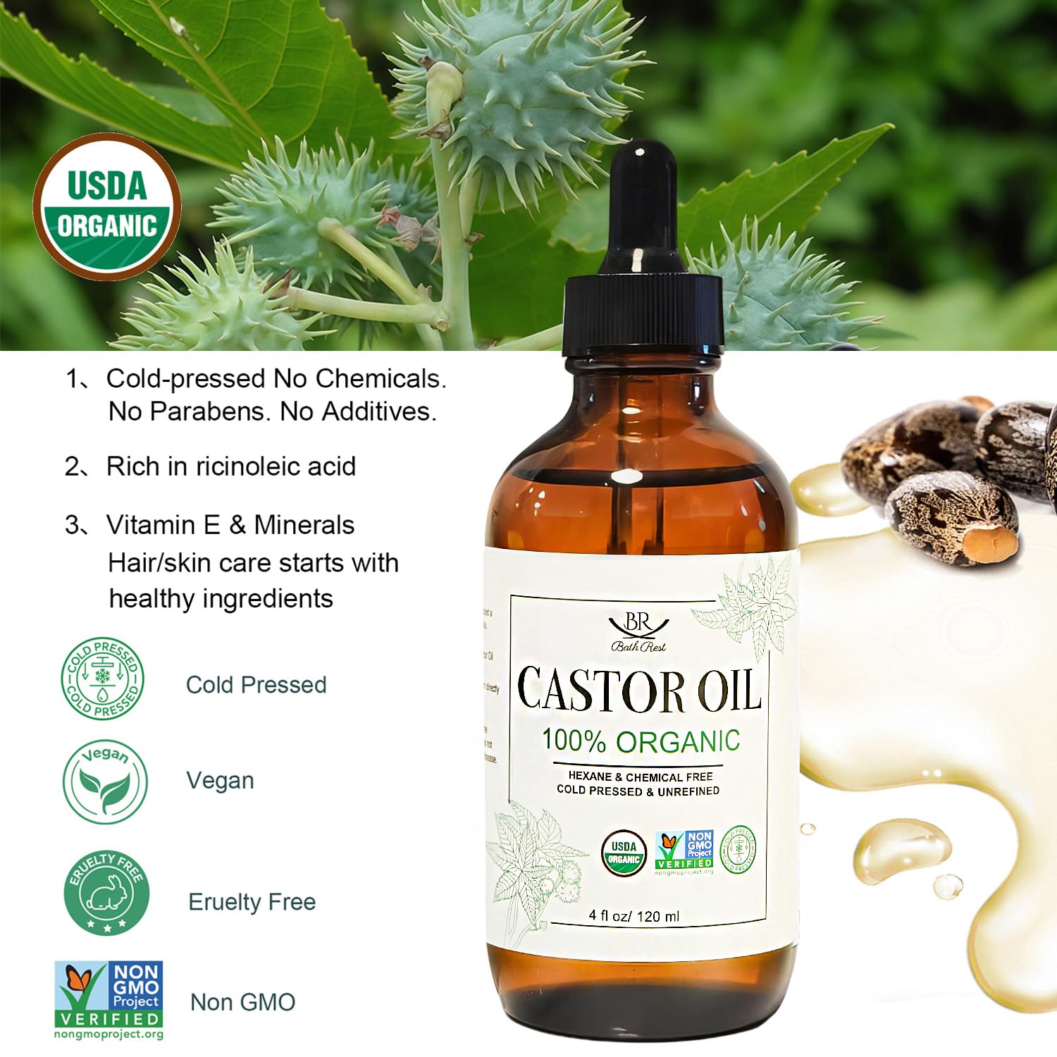 Bathrest oil pouring texture close-up illustrating rich moisturizing benefit
