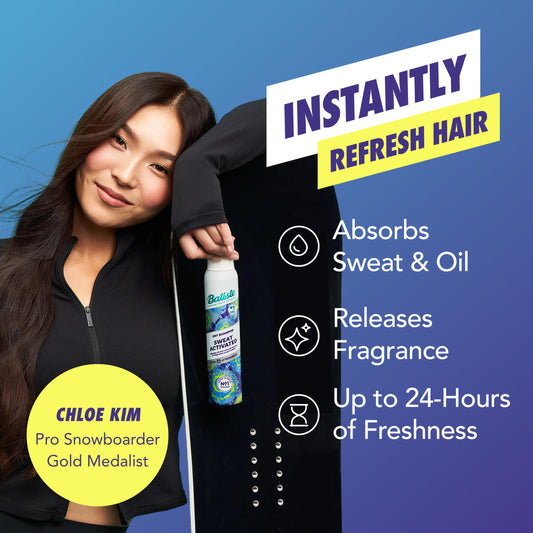 Batiste label close-up highlighting scent and sweat-activated technology benefit