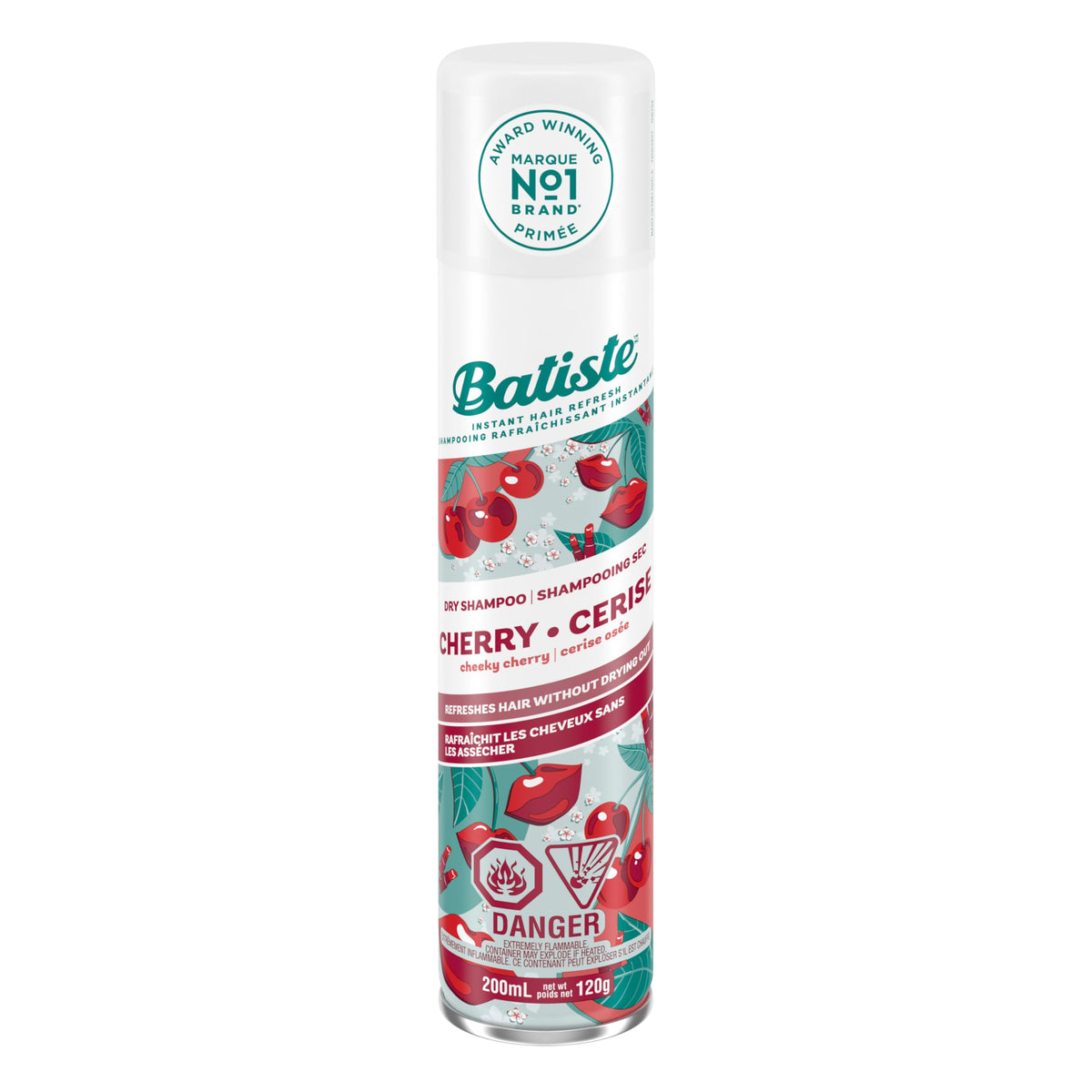 Batiste bottle front packaging showing cherry fragrance and volume benefit