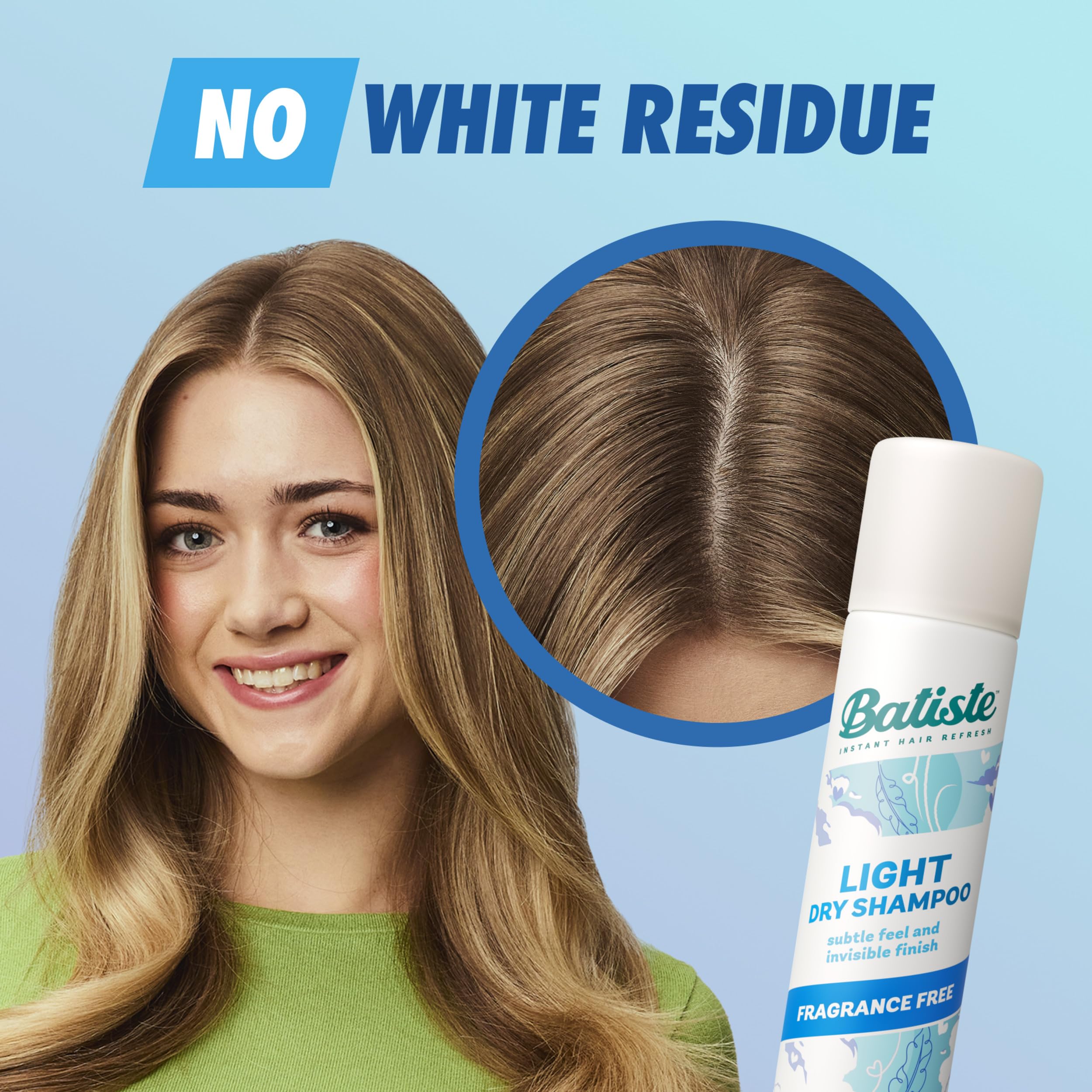 Batiste on dark hair showing invisible finish benefit no white residue